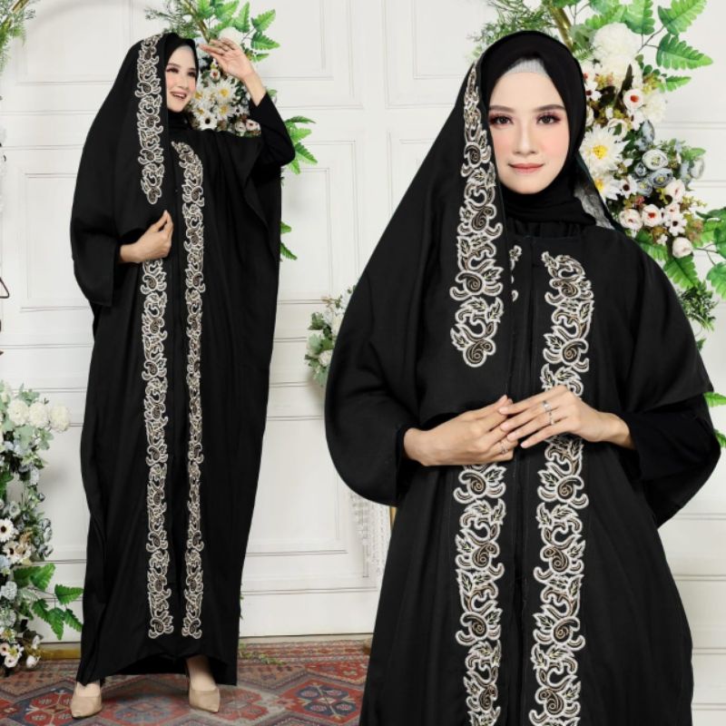 Baju Muslim Perempuan Model Timur Tengah/Baju Kaftan Lebaran 2022/Kaftan Aksesoris Putih