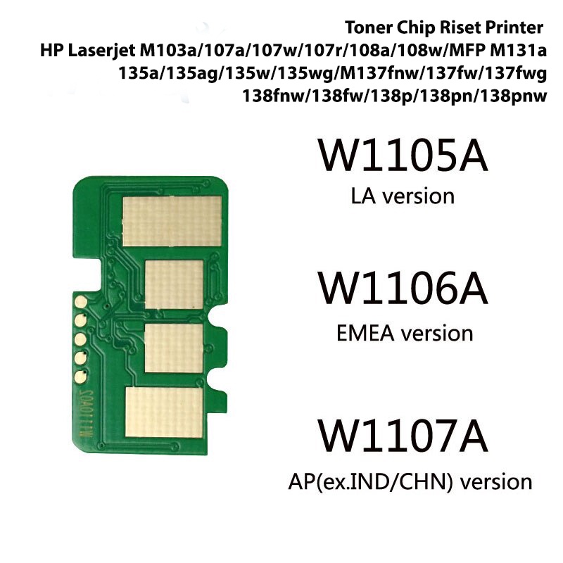 Toner Chip Riset Printer HP Laserjet 107a/107w/107r/108a/108w/MFP M131a/135a/135ag/135w/135wg/M137fnw/137fw/137fwg/138fnw/138fw/138p/138pn/138pnw, Catridge W1105A / W1106A / W1107A