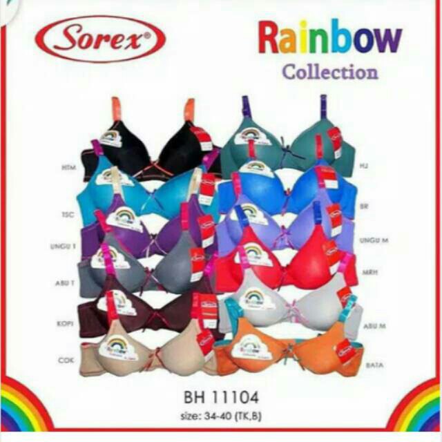 WW Bra Tanpa Kawat SOREX RAINBOW 11104 BH Remaja 3/4 Cup Asli Murah 2 Kait