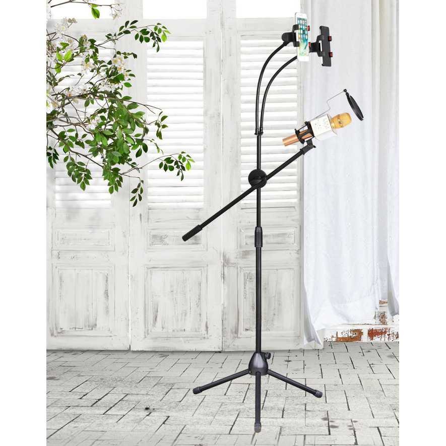 sell Microphone Standing Holder Tripod with 2 x Smartphone Holder - NB-03 - Hitam