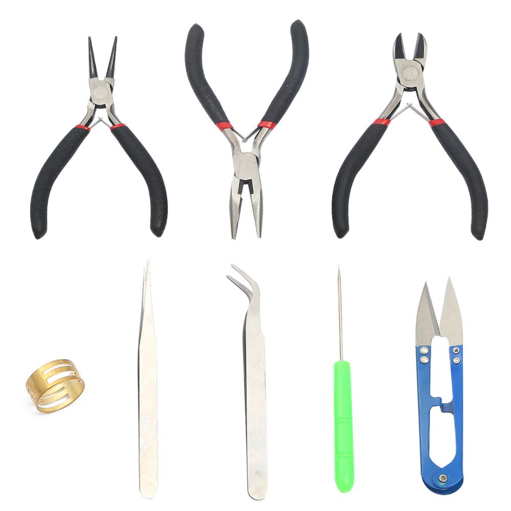 1 Set Jewelry Tools with Plies and Scissor Beading Kit for Jewelry Making DIY Tool(Pliers + Tweezers + Scissors + Ring + Awl)