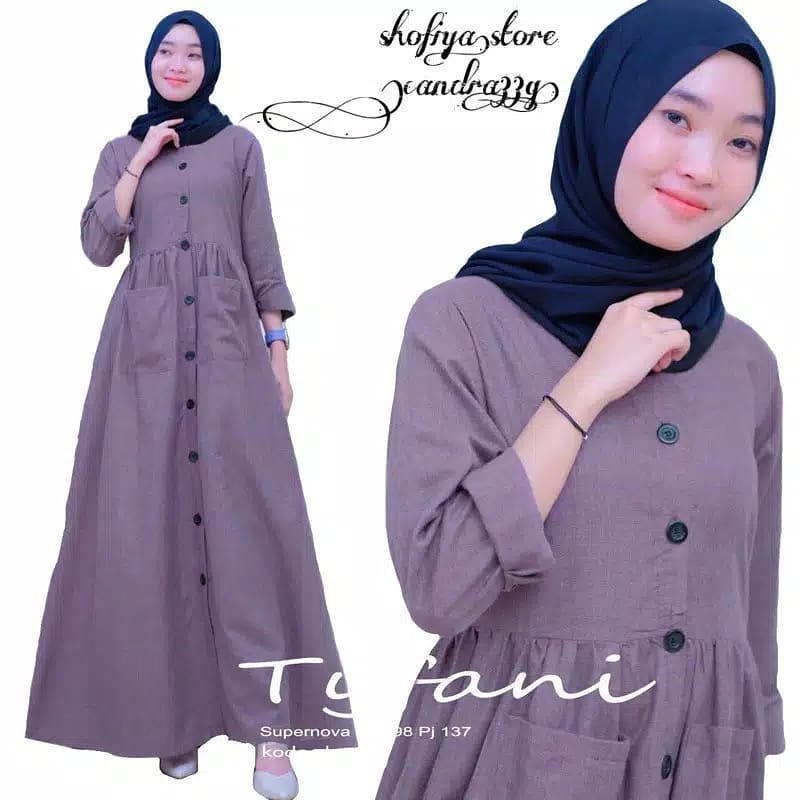 Tyfani Dress / Gamis kancing dan saku ukuran M,L,XL,XXL