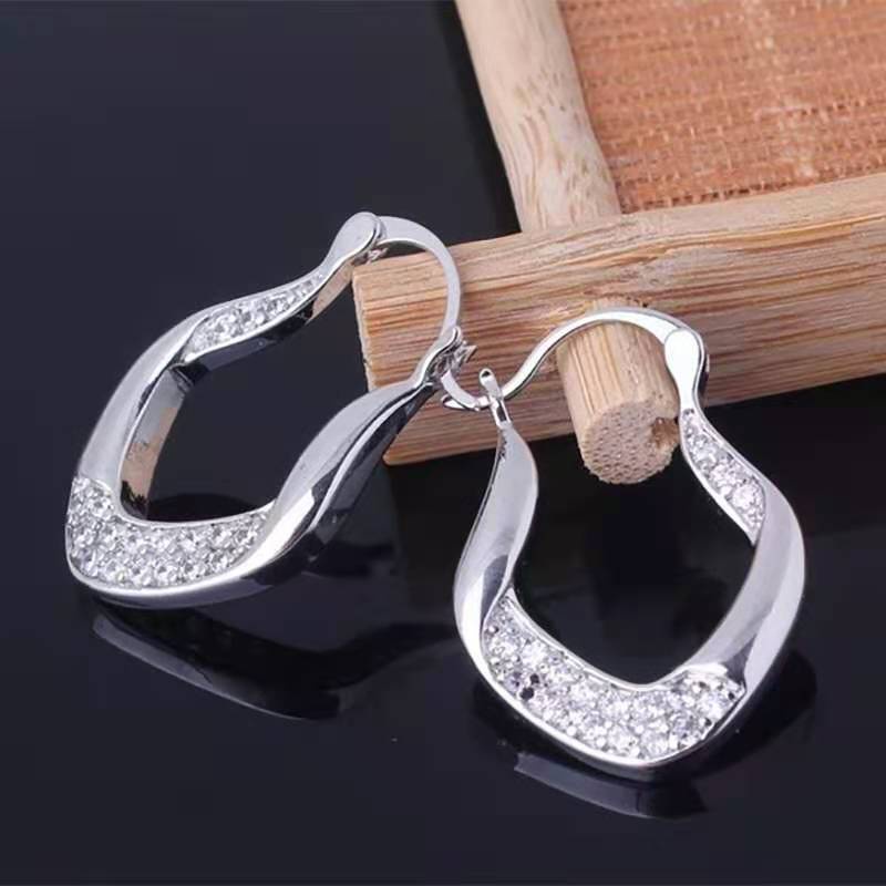 Anting Tusuk Sterling Silver 925 Hias Kristal Zircon Mewah Untuk Wanita