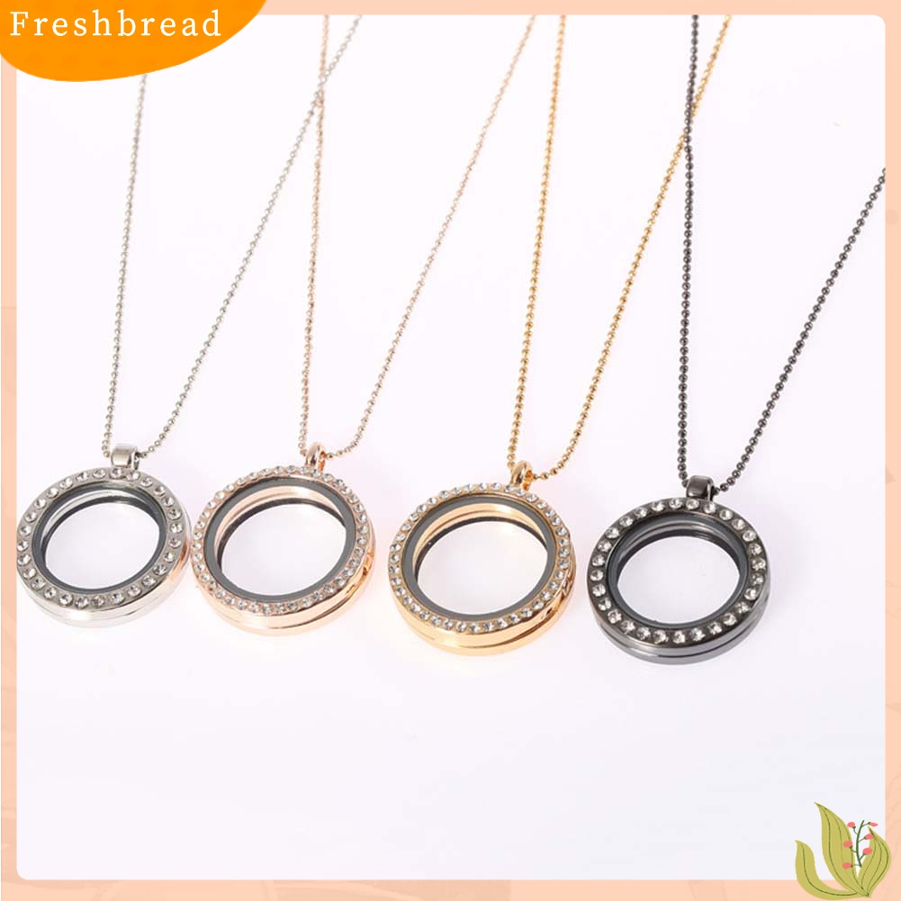 [TERLARIS]Women Rhinestone Inlaid Living Memory Floating Charm Round Glass Locket Necklace