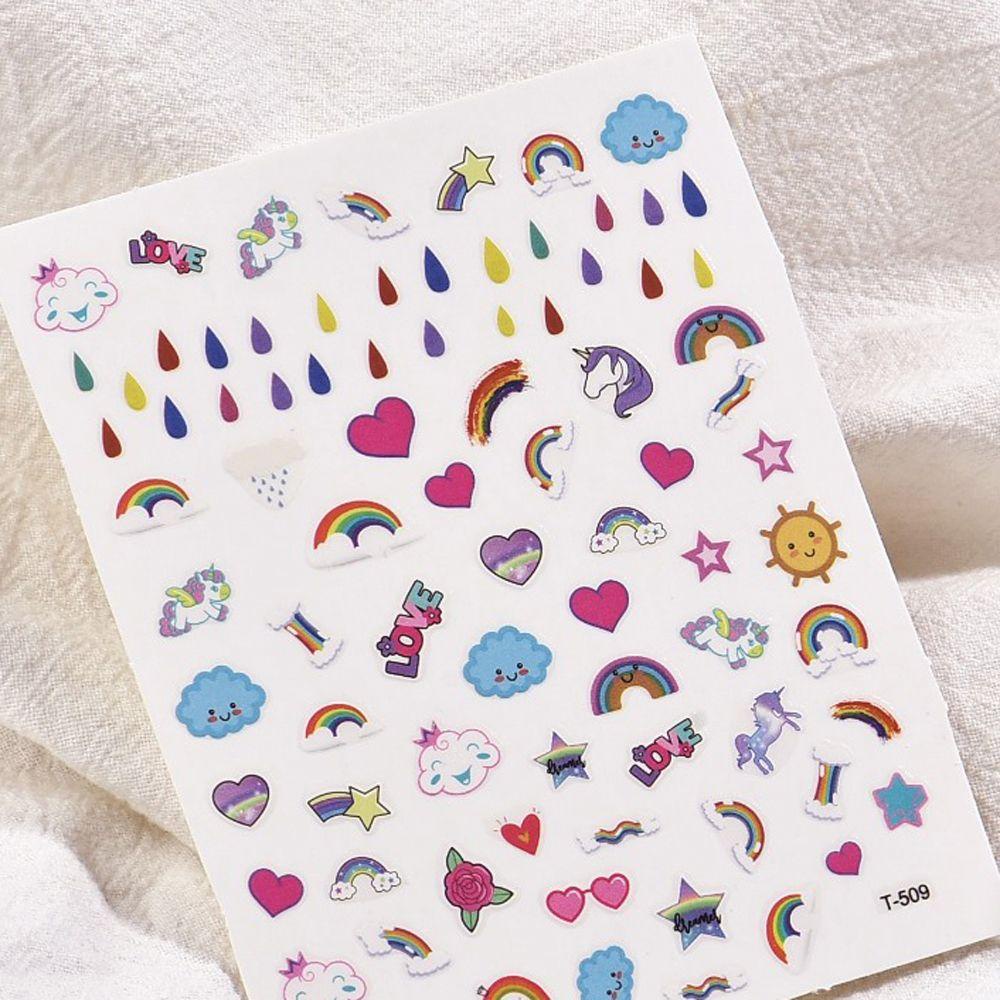 AUGUSTINA Agustina Stiker Kuku Huruf Gadis Bunga Pelangi Burung Kartun DIY Nail Decals