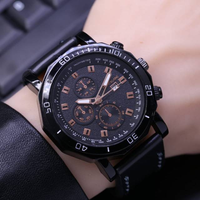 BEST SELLER - Jam tangan pria Sporty MONT BLANC MB chrono variasi tanggal aktif tali kulit