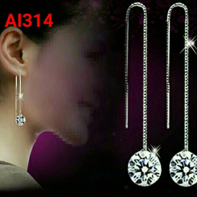 Anting perak silver sterling dengan batu topas CZ zircon AI314