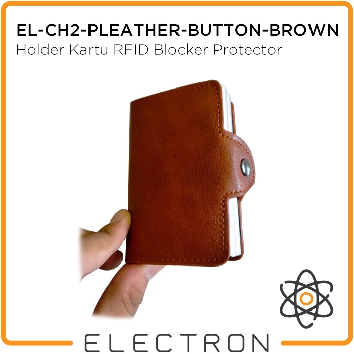 EL-CH2-PLEATHER-BUTTON-BROWN Card Holder Kartu RFID Blocker Protector