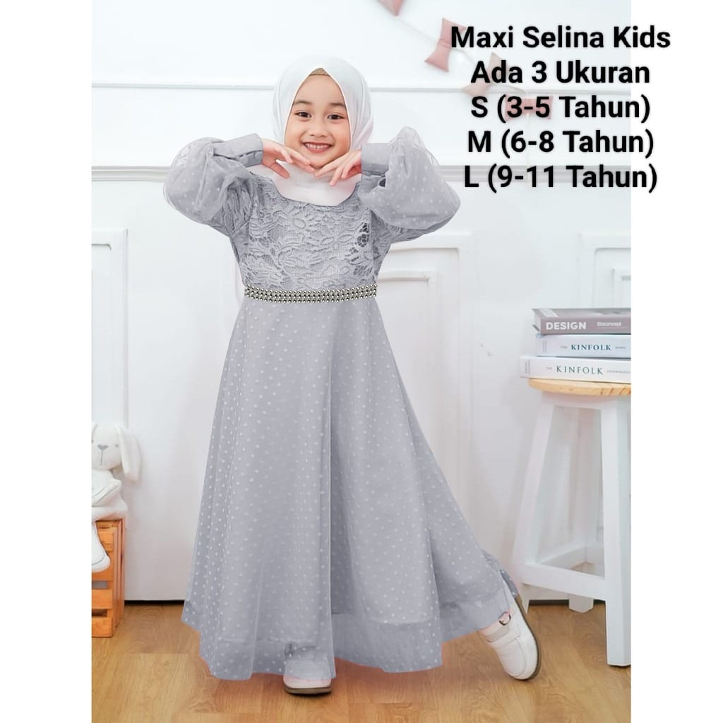 COD☑️PAKAIAN GAMIS ANAK TERBARU/MAXI SELINA KIDS/3 SIZE 3-5THN_6-8THN_9-11THN/MATT BROKAT KOMBIN TILLE DOT/PAKAIAN GAMIS ANAK MURAH/GOOD QUALITY