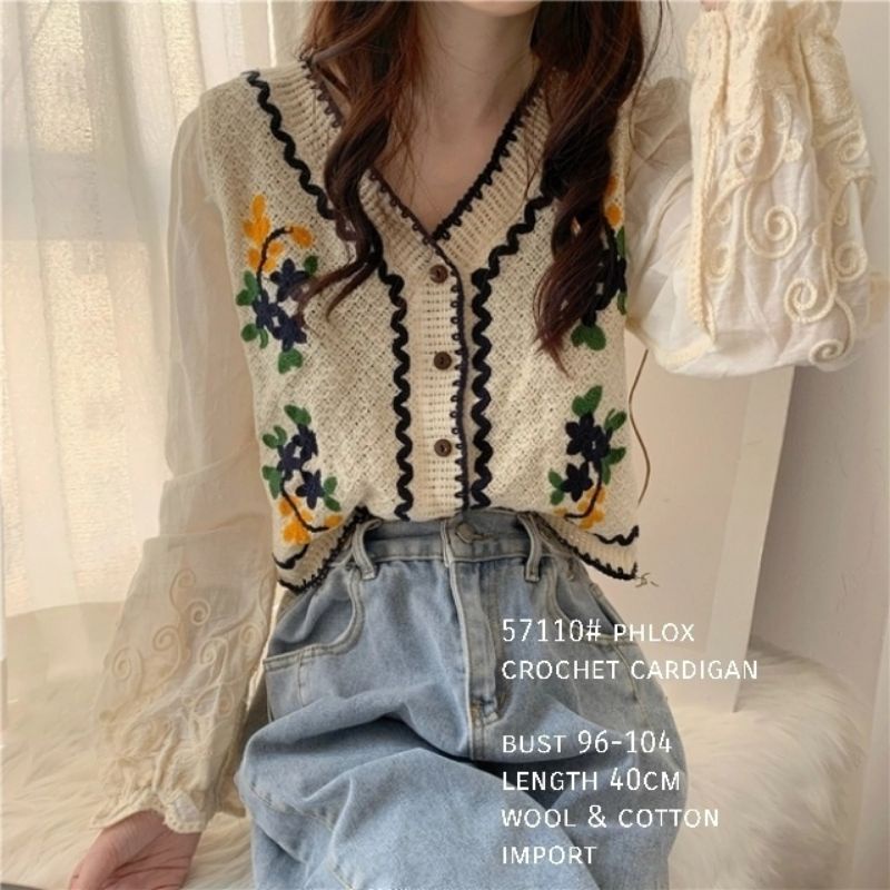 MDLV ~ 57110 PHLOX CROCHET CARDIGAN KOREA TERBARU CARDIGAN BRUKAT LENGAN PANJANG FASHION IMPORT