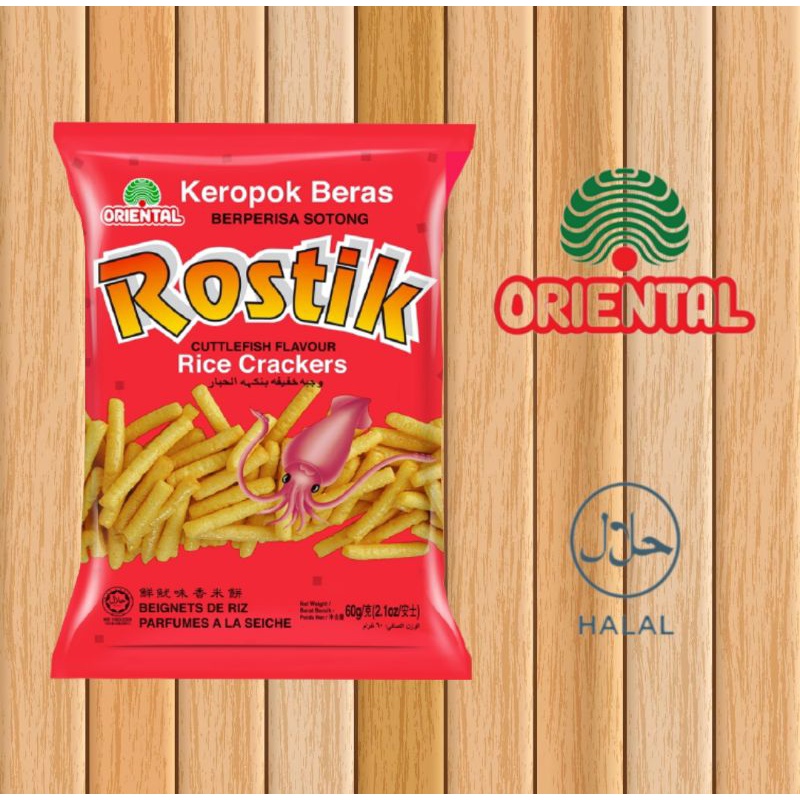 

Oriental Rostik Rice Crackers Cuttlefish Flavoured Kerupuk Beras Perisa Sotong 60gr