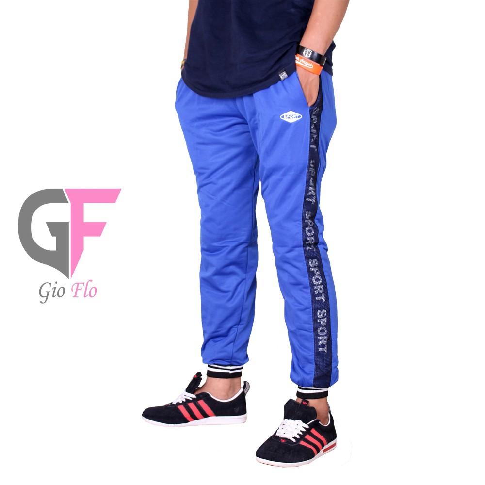 GIOFLO Outfit Pria Celana Panjang Training Casual Sporty Blue / CLN 1150