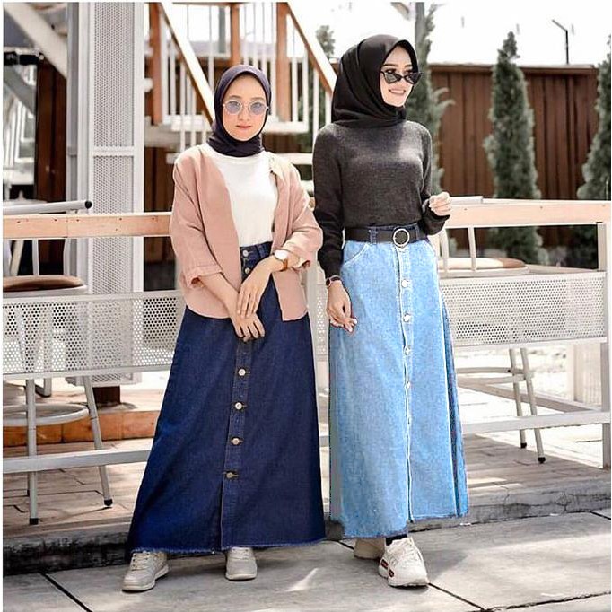 10+ Ide Ootd Hijab Rok Jeans Panjang - Beast Soom