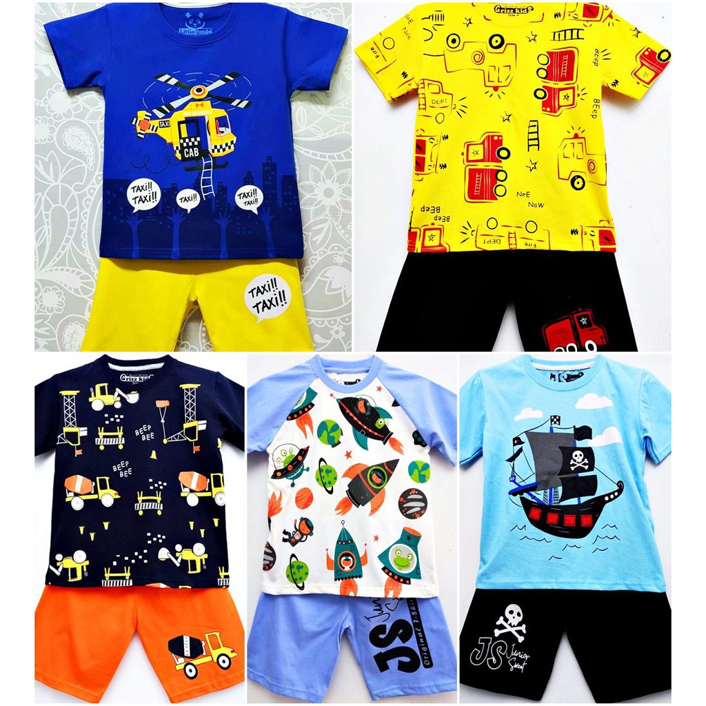 Setelan baju anak Cowok usia 1 2 3 4 5 6 7 8 9 10 tahun motif Pesawat