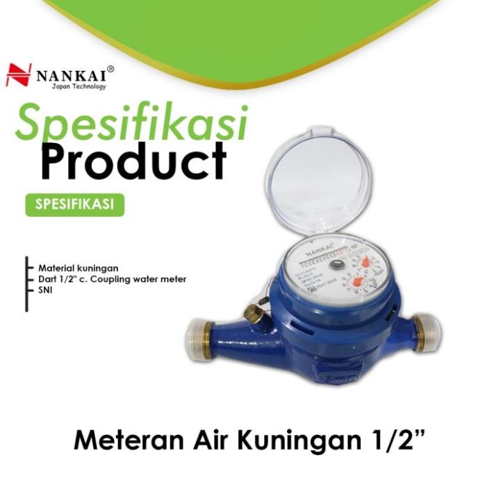 Meteran Air 1/2" Water Meter Kuningan Asli 1/2 Inch Nankai Sni