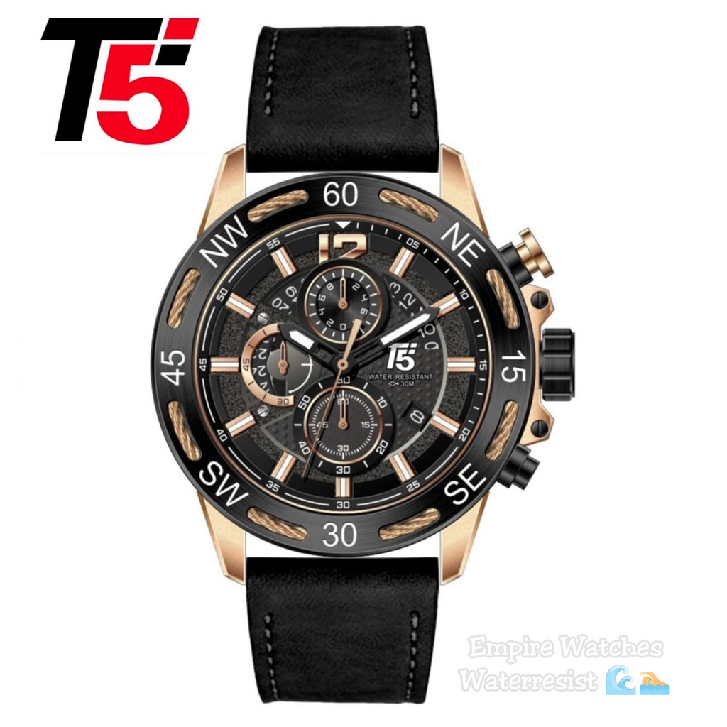 Jam Tangan T5 H3807G H3807 3807 Pria Cowok Analog Chrono dan Tanggal Aktif Strap Leather Original Wa