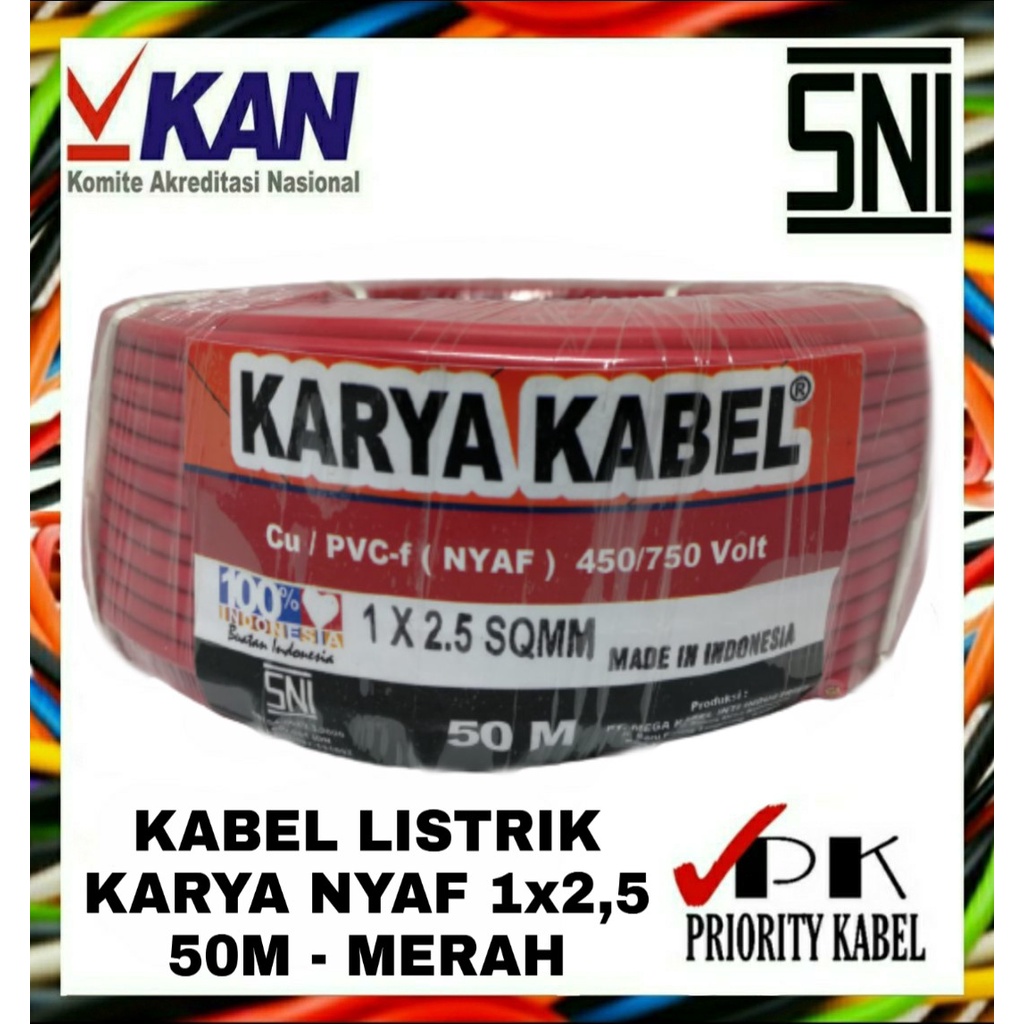 Kabel Listrik Serabut KARYA NYAF 1x2,5 1x2,5 50 meter (50m)