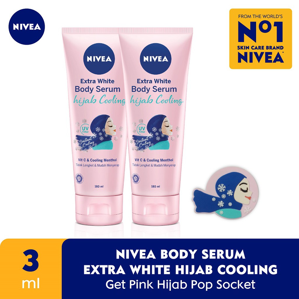 NIVEA Hijab Body Serum 180ml x 2pcs + Pink Hijab Popsocket  