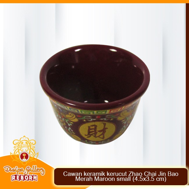 Cangkir keramik kerucut Zhao chai Jin bao merah maroon small 4.5x3.5cm