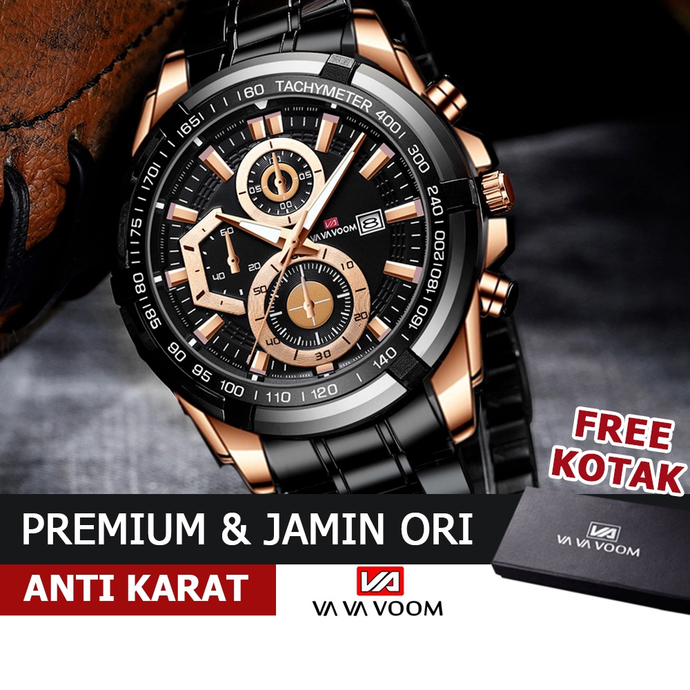 Jam tangan Pria VAVA VOOM Stainless Steel kalender Original Arloji Cowok Fashion Men Watch 2321G