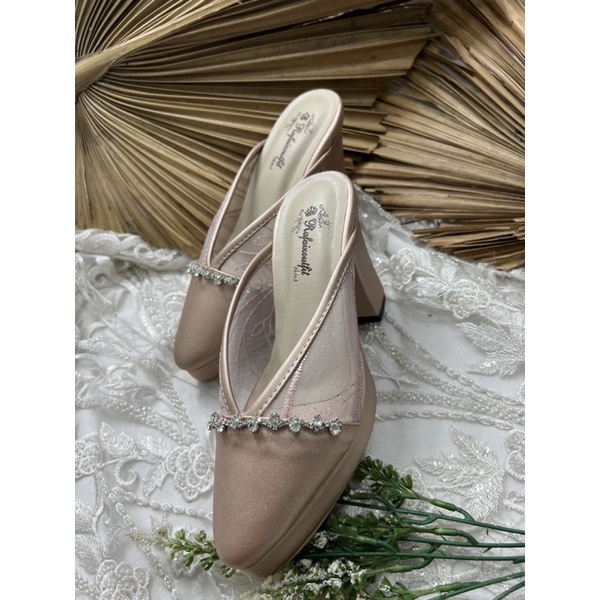 sepatu wanita Alexna rosegold 9cm tahu