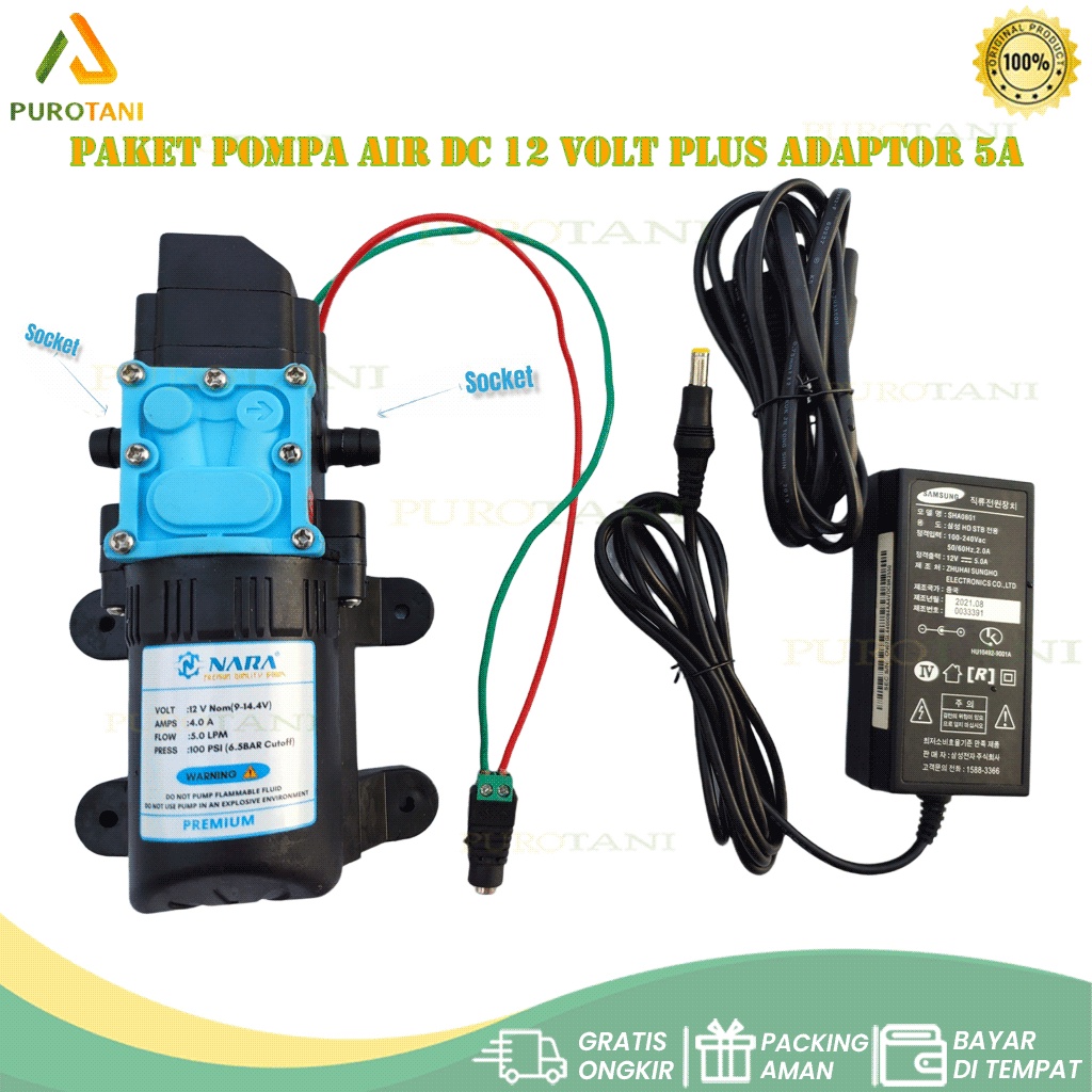 Paket Pompa Air DC 12 V High pressure 100psi Adaptor konektor adaptor