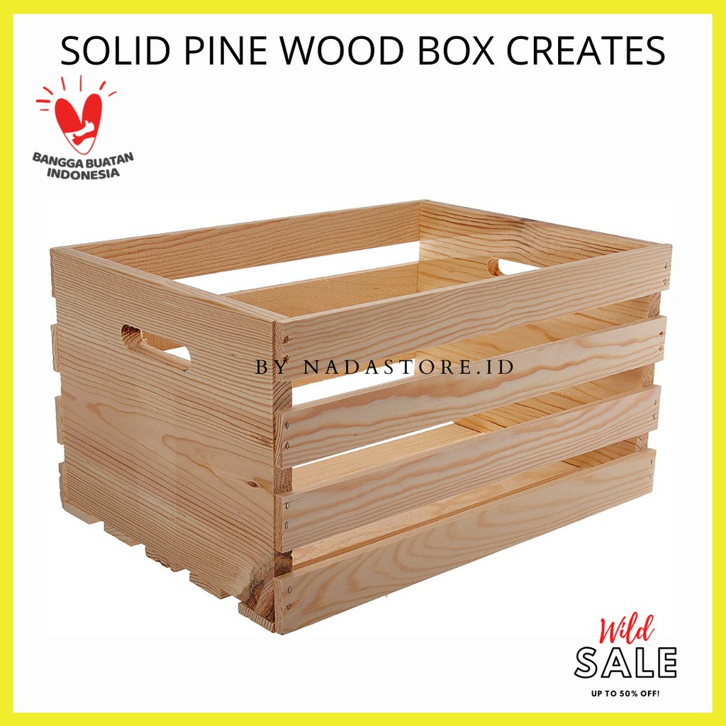 Kotak kayu pinus penyimpanan serbaguna wooden box,Wooden Crates , Wooden Basket, Storage Crates W010