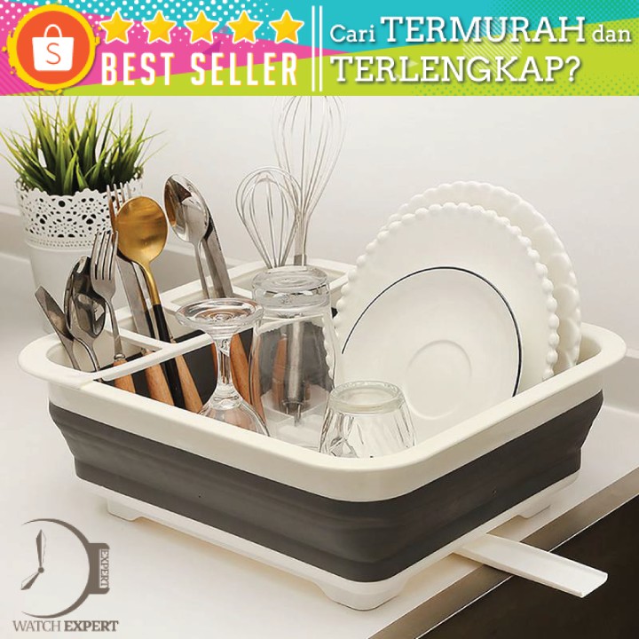 Rak Pengering Dapur Piring Gelas Foldable Collapsible Drainer - Waasoscon QW-823 Abu