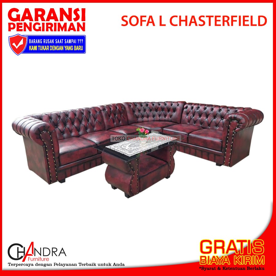 SOFA JAGUAR  L CHASTERFIELD 006 Kursi Ruang Tamu SUPER MEWAH + MEJA BERGARANSI