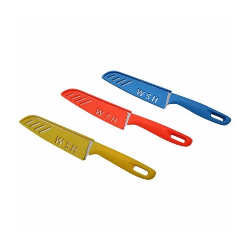 Pisau dapur + sarung / pisau buah / pisau sayur + sarung - isi 3 pcs