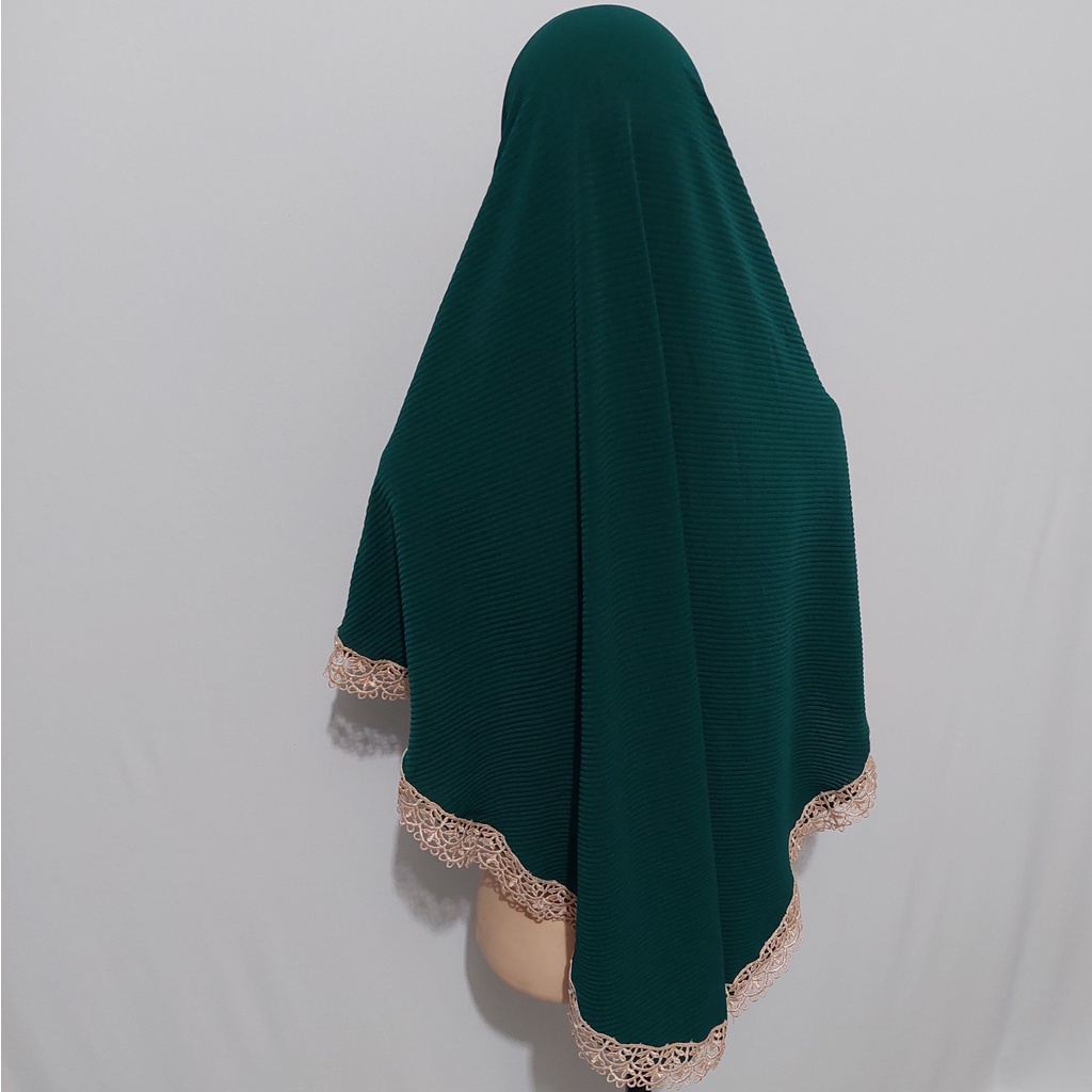 Jilbab Prisket Renda Prada  Keliling Jersy Terbaru 2022-HIJAU BOTOL