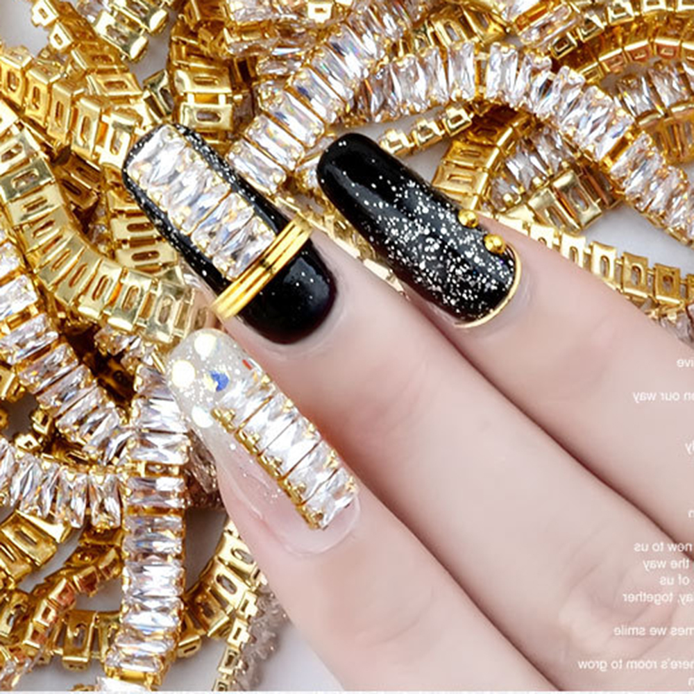 Mxbeauty Stiker Rantai Berlian Imitasi 3d Bahan Metal Warna Emas Untuk Dekorasi Nail Art