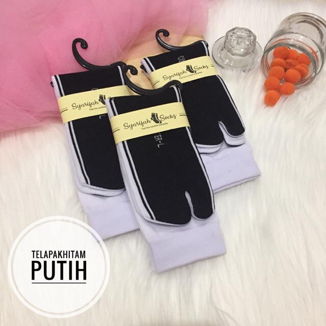 Kaos kaki jempol polos telapak hitam bahan nylon komputer / nilon computer / kaoskaki muslimah / muslim / panjang / premium / warna-Putih