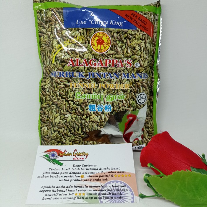 

JINTAN MANIS ( FENNEL )POWDER ALAGAPPAS 100 GR