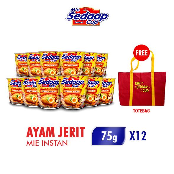 

Sedaap Cup Mie Instan Ayam Jerit 75 gr x 12 pcs Free Totebag