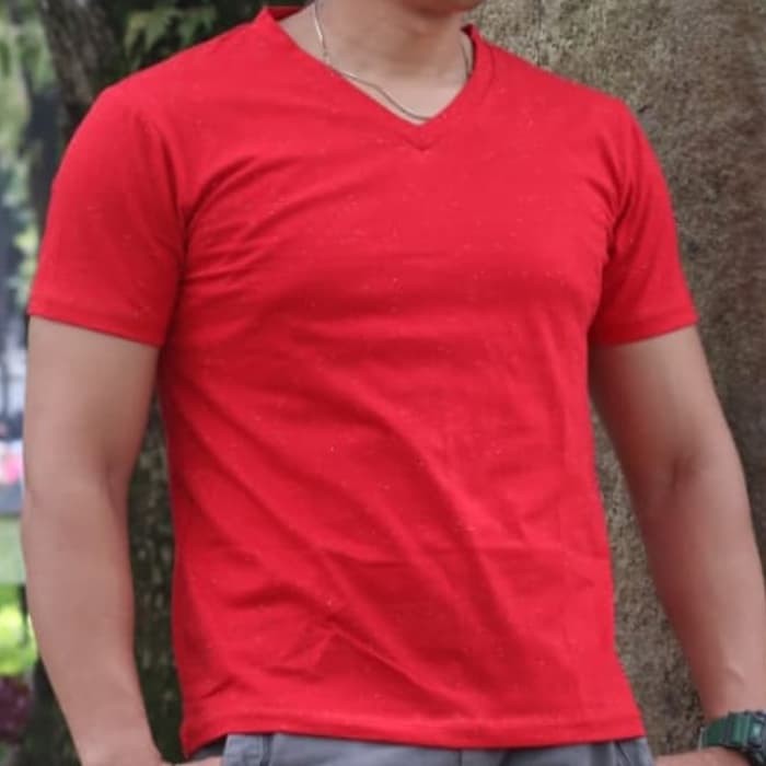 Kaos Polos Distro Oblong Pria Leher V Katun Mambo Bintik V-Neck - S Putih