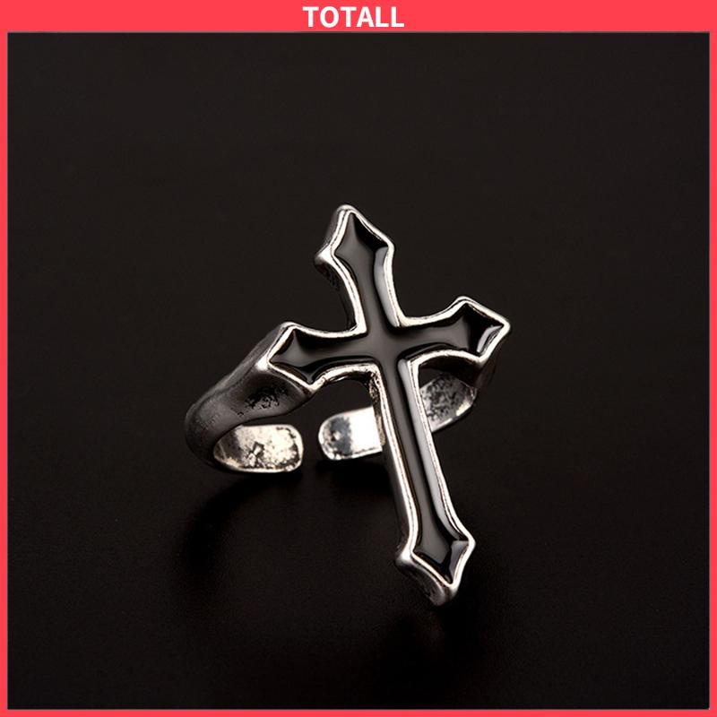 COD Retro Fashion Cross Cincin Pria Wanita Minyak Menetes Punk Jari Telunjuk Tren Cincin Hitam-Totall