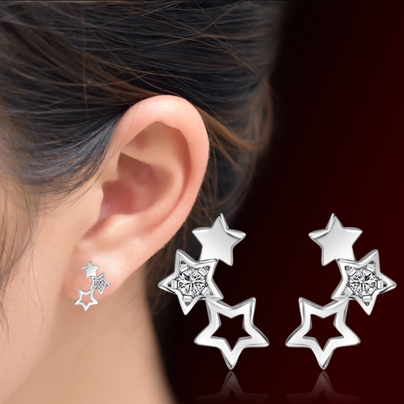 Anting Perak 925 Wanita Berongga Bintang berujung lima Perhiasan Fashion/Subang Telinga anting perempuan