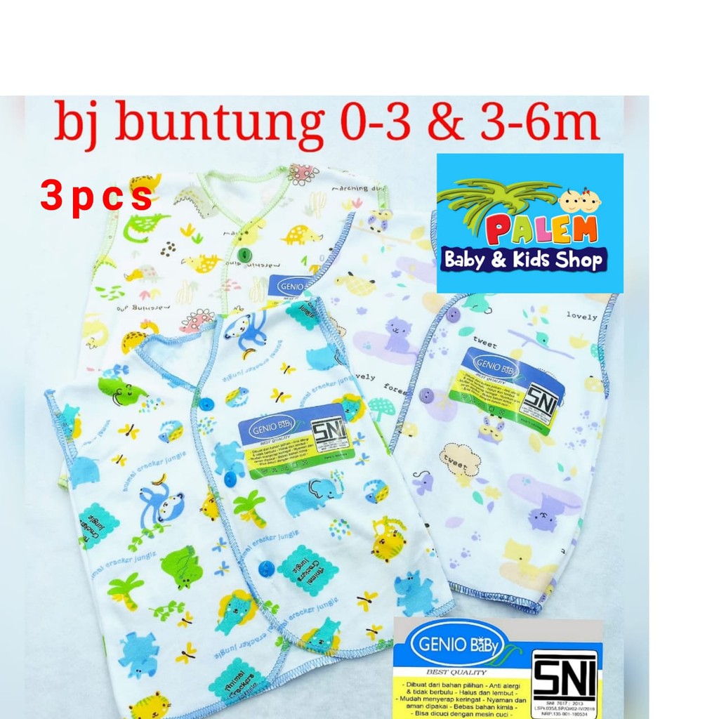 GENIO - Baju Lengan Buntung motif - isi 3pcs 0-3 &amp; 3-6 bulan