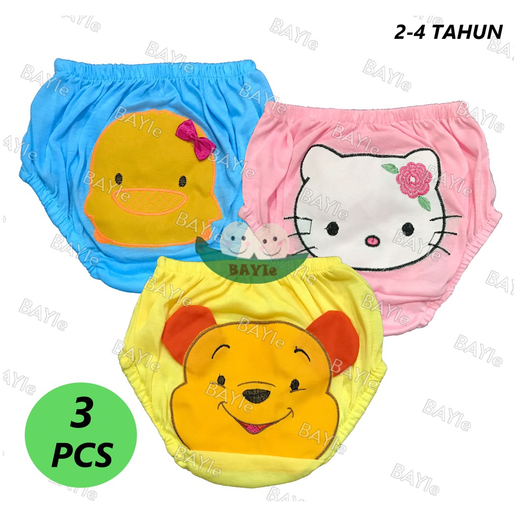 BAYIe - 3 Pcs Celana Dalam/CD Anak Perempuan Karakter POOH KITTY PIYO / CD anak cewek 2-4 TAHUN