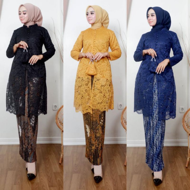 SETELAN TUNIK BROKAT KANCING DEPAN~SETELAN TUNIK BROKAT MODERN~SETELAN TUNIK KONDANGAN~KEBAYA