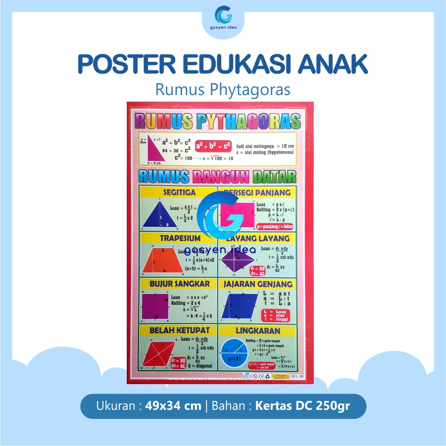 Jual Poster Pendidikan Anak Belajar Matematika Rumus Phytagoras ...