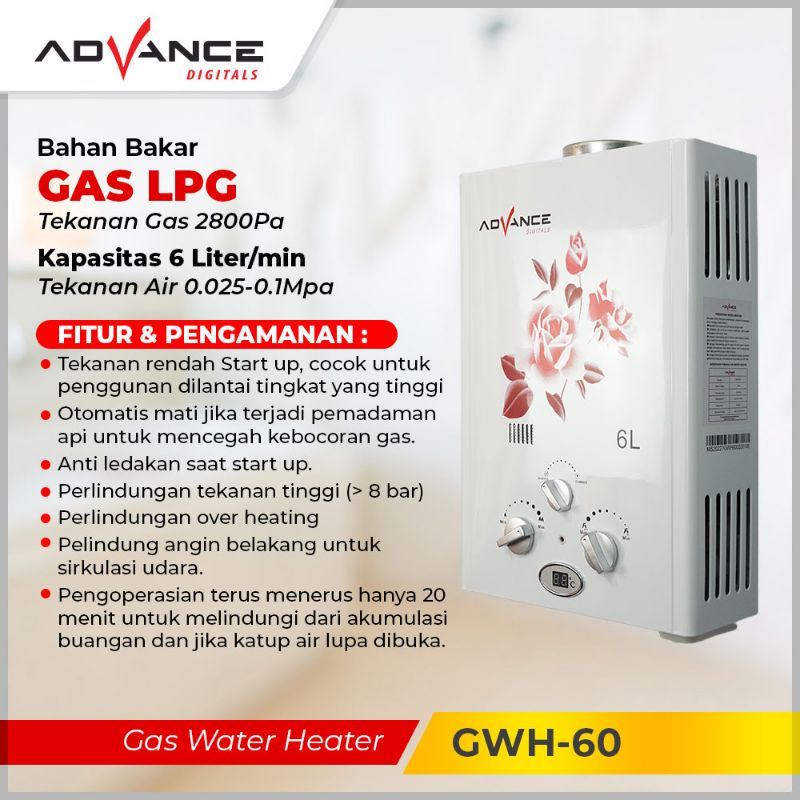 Advance Water Heater Gas 6 Liter GWH-60 LED Display