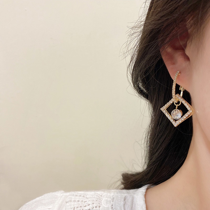 Anting Tusuk Gantung Bahan Sterling silver 925 Desain Geometri Hias Zircon / Berlian High Quality Untuk Wanita