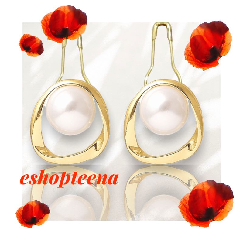 A172 anting hijab bulat pearl gold_anting jilbab