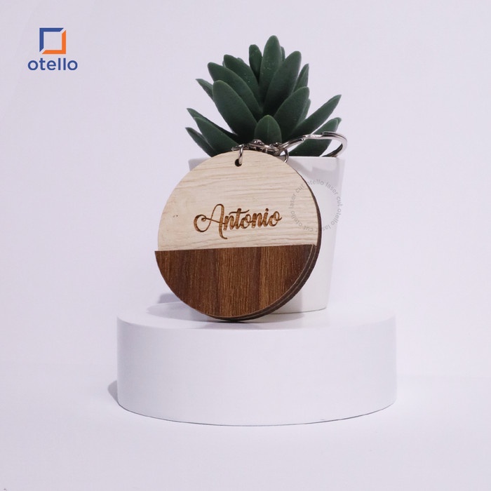 Gantungan Kunci Kayu Double Wooden Custom Nama Keychain Ganci Keyring Keren Otello