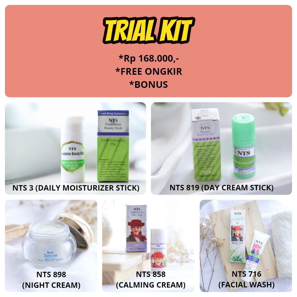 TRIAL KIT NTS New Topsyne Foundation Krim Pemutih Wajah Whitening Cream Pagi Krim Malam