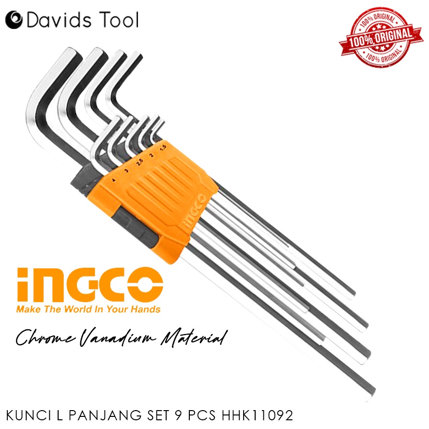 Kunci L Panjang Set Crv Hexagonal 9 Pcs Ingco HK11092