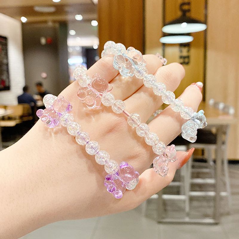 Women Korean Ins Cute Candy Color Cartoon Bear Crystal Beads  Bracelet Hair bands / Ladies Elastic Simple Elastic Hair Ties