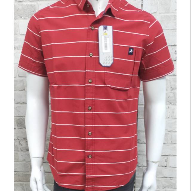 Lois jeans kemeja lengan pendek salur garis putih